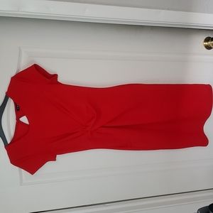 Red ruched pencil dress